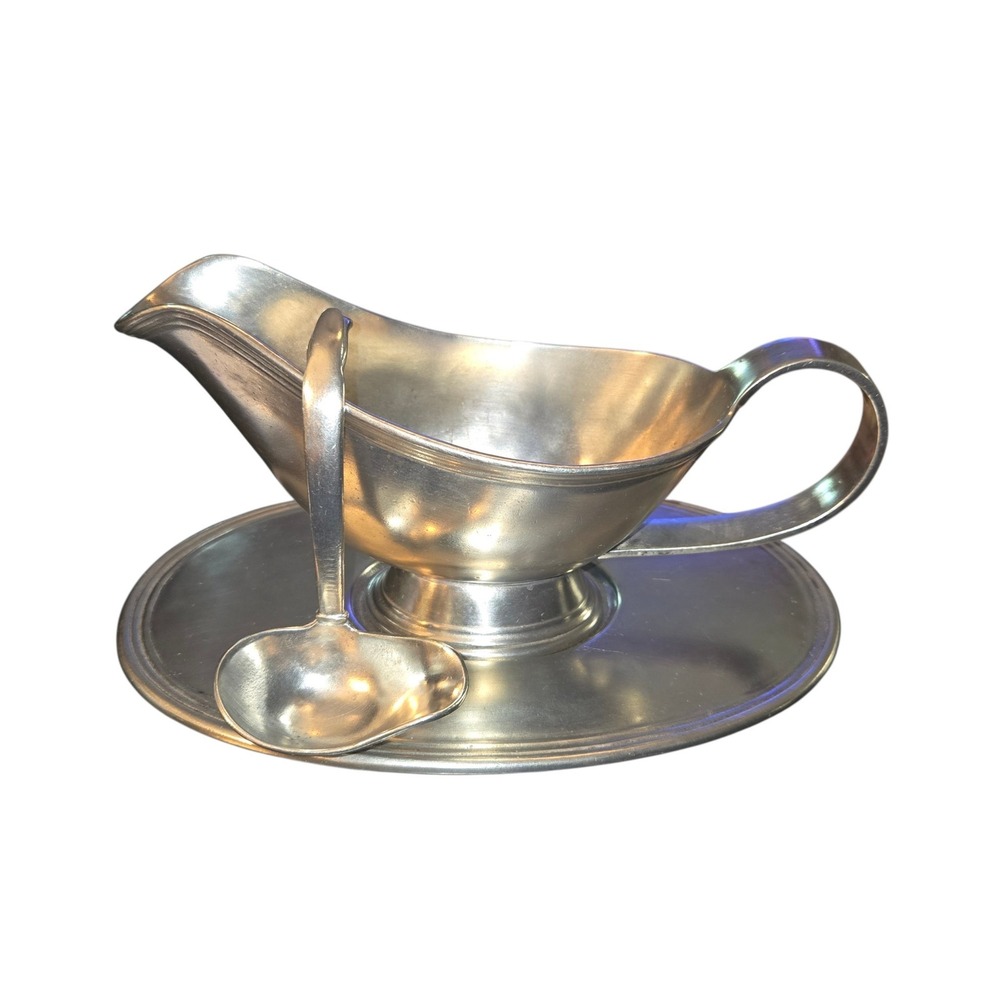 Arte Italica Marinoni Gravy Boat Ladle & Underplate Set Handmade Italy Pewter 95